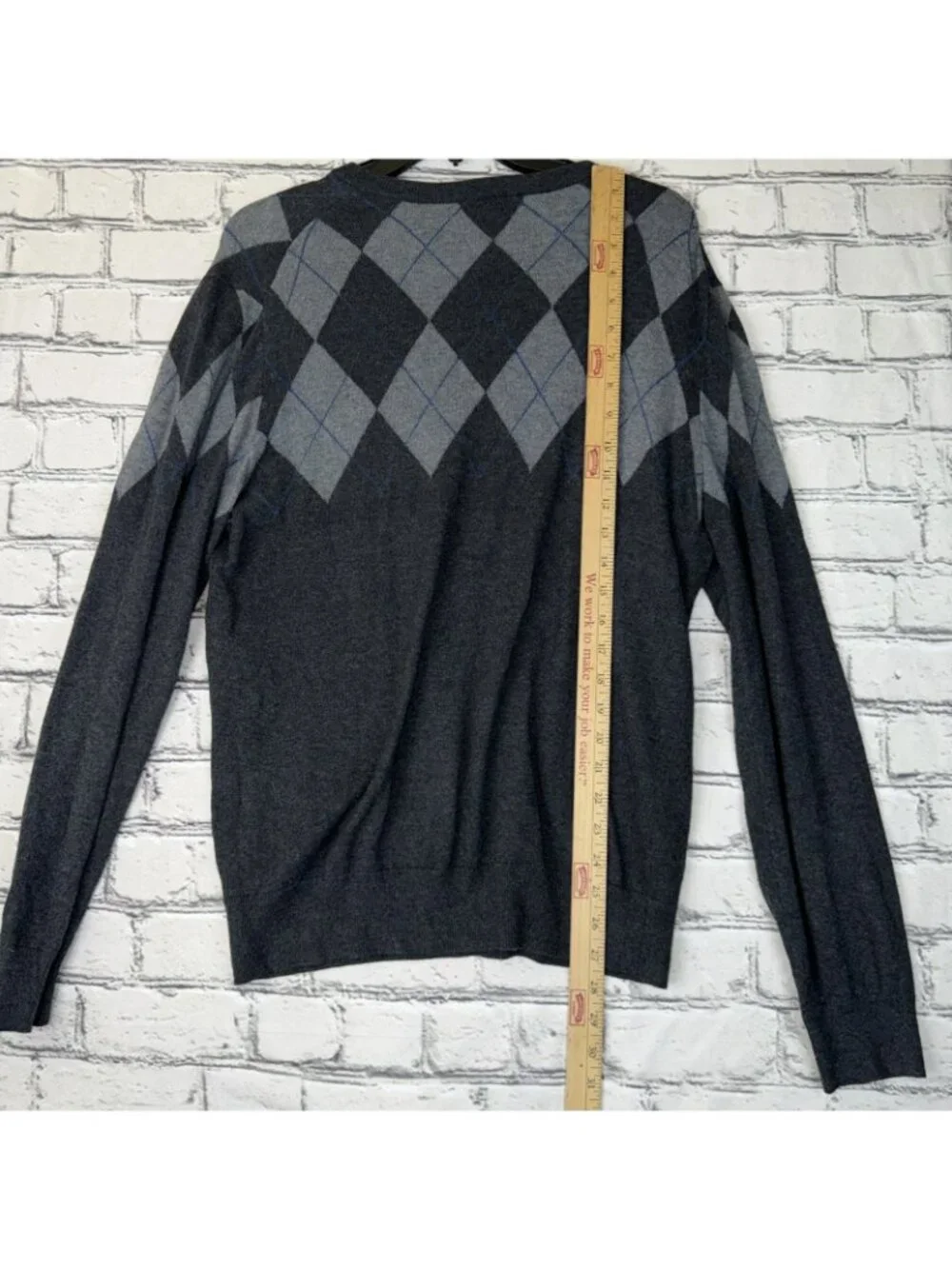 GAP Blue Argyle Grey Knitted Sweater Men's Large Preppy Academia Long Sleeve Y2K